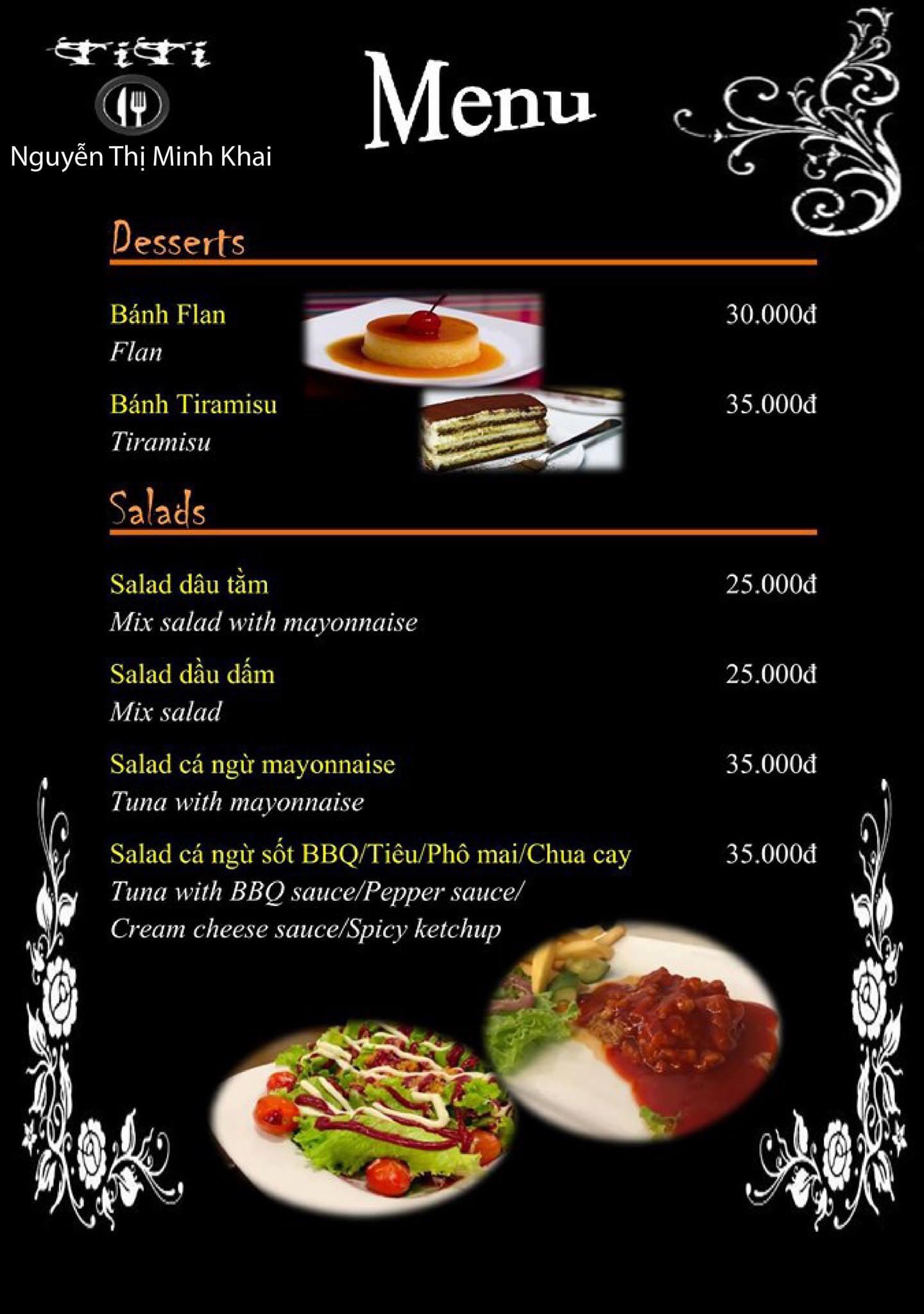 Beefsteak titi menu/ thực đơn/ giá