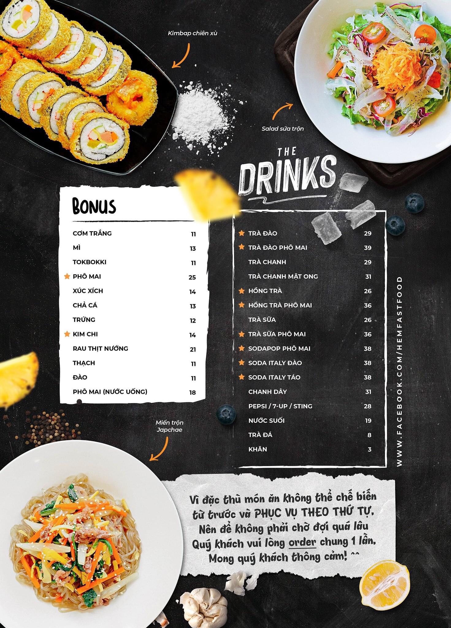 Hẻm Fast Food menu/ thực đơn/ giá