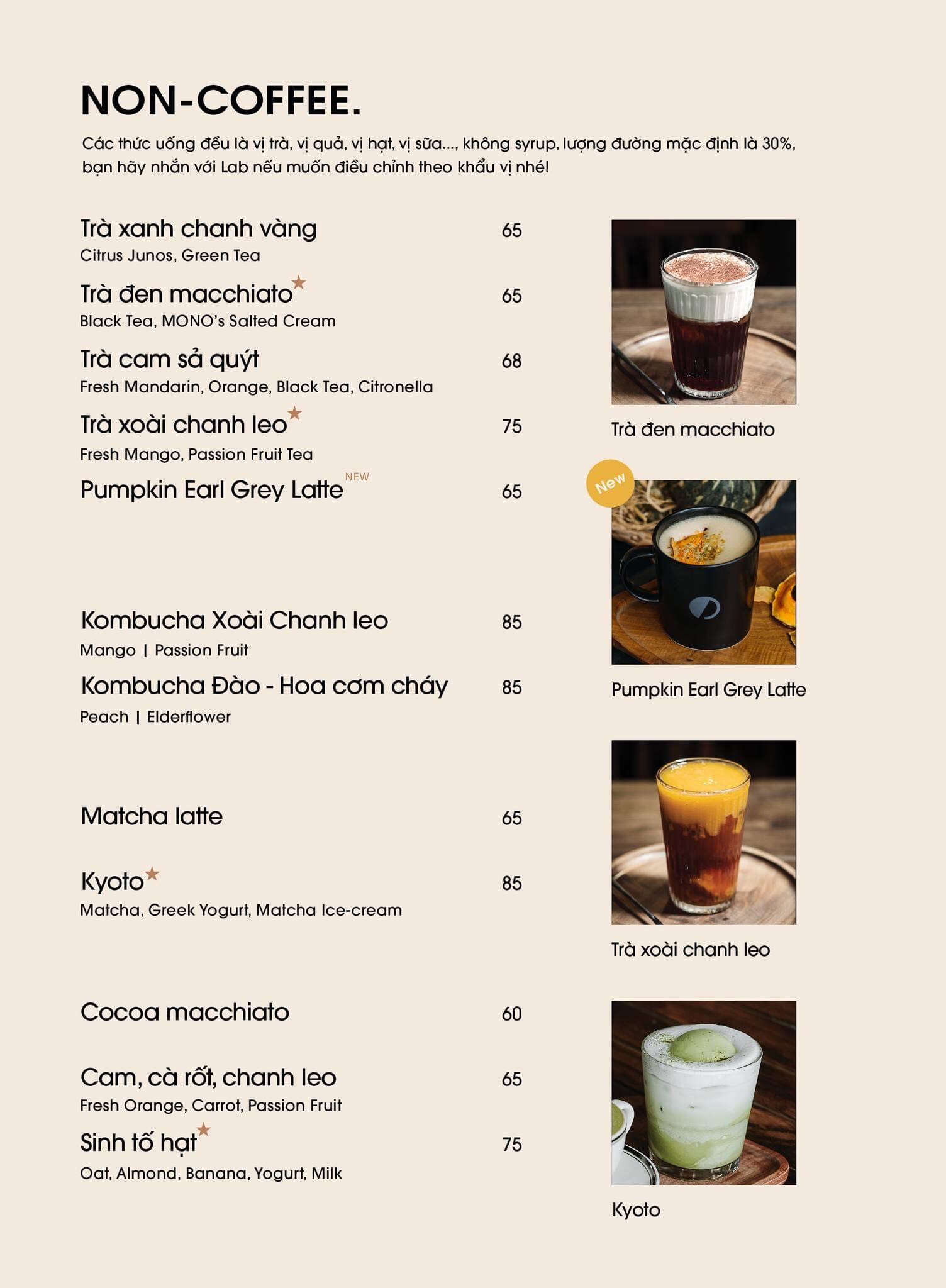 Mono coffee lab menu/ thực đơn/ giá