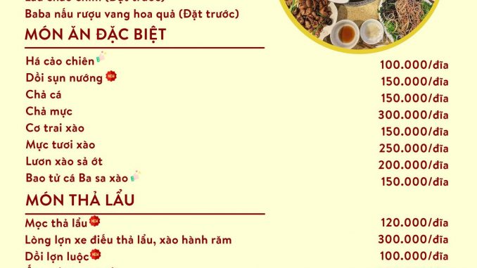 Lẩu cua Minh Anh menu