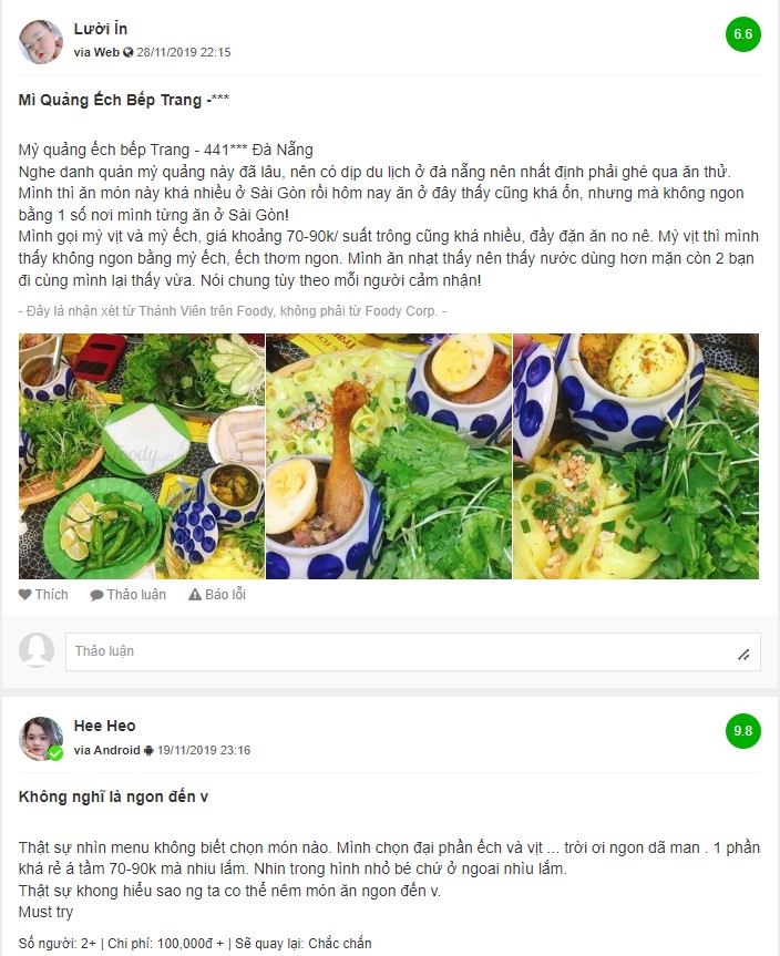 Review mì Quảng ếch Bếp Trang